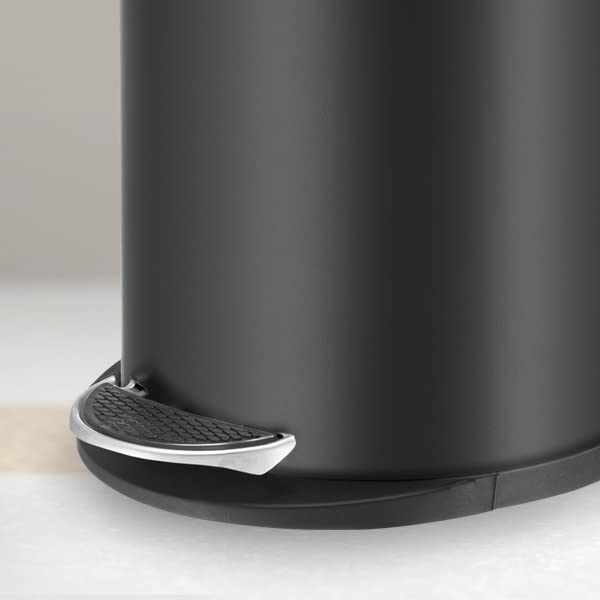 Image of Mr. Bin Stainless Steel Dustbin | Black Pedal Bin with Plastic Bucket and Lid | SS 202 8 inch x 13 inch Garbage Bin | Step On Trash Can | Round Shape Dustbin for Home, Bathroom, Kitchen & Office | 7 Liter |
