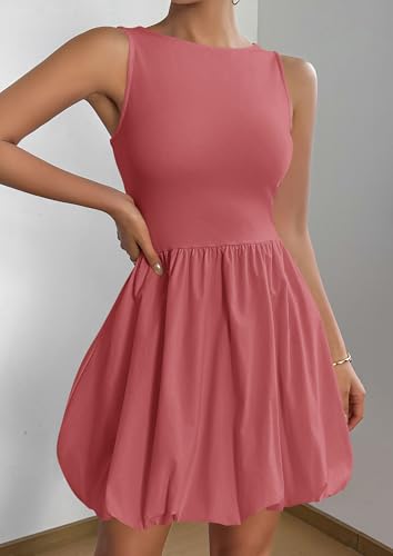 Image of PRETTYGARDEN Summer Dresses for Women 2026 Casual Mini Short Cocktail Dress Sleeveless Tank Crew Neck Bubble Sundress Pockets