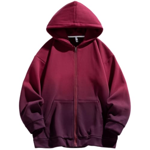 Mens Zip Up Hoodie Oversized Heavyweight Gradient Hoodies Vintage Acid Wash Sweatshirt Streetwear Pullover