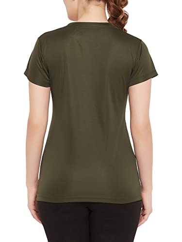 Image of Clovia Women's Comfort-Fit Text Print Active T-Shirt in Green