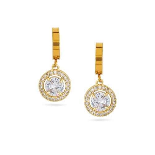 Image of Rubans 18K Gold Plated Stainless Steel Tarnish free Waterproof CZ Studded Round Drop Earrings | Women & Girls - Wedding & Occasions - Ideal Gift for Loved Ones