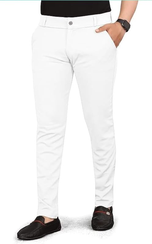 Image of VIJETA Garments for Men Lycra Blend Formal Trousers ? Smart Fit Office Wear Pants with Elastic Waistband & Zip Fly