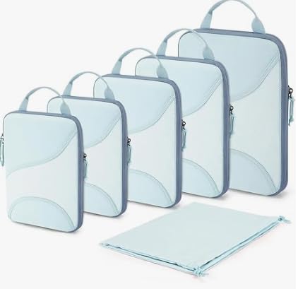 BAGSMARTCompression Packing Cubes - 6 Set Travel Packing Cubes for Suitcases, Compression Suitcase Organizers with Shoe Bag