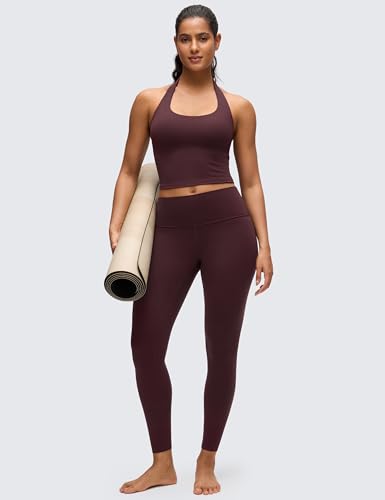 Image of CRZ YOGA Butterluxe Halter Crop Tank Tops | Light Support, Removable Pads, Yoga, Extremely Soft, Open Back, Longline Sports Bras for Women