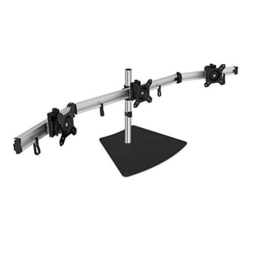 SIIG Premium Aluminum Triple Monitor Stand - Adjustable Height 3 Monitors 13" to 27" 17.6 lbs Each VESA 75 and 100 Compatible Full Motion (CE-MT2111-S1)