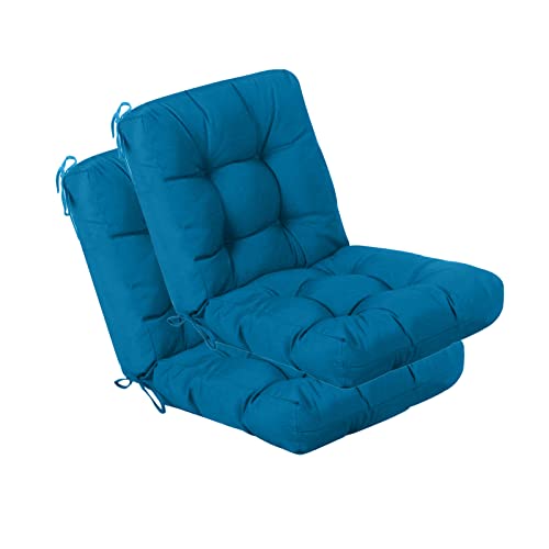 Image of QILLOWAY Outdoor Chair Cushion for Patio Furniture, Waterproof Patio Cushions Set of 2 with Ties, Fade Resistant Replacement Pads for Outdoor Rocking Chairs,Peacock Blue