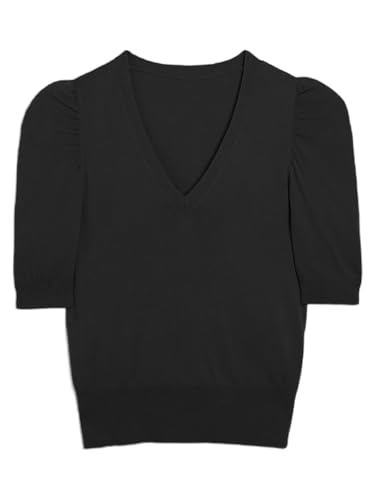 Image of Women's V Neck Puff Sleeve Sweater Pullovers Lightweight Work Ofiice Knitted Tunic Tops