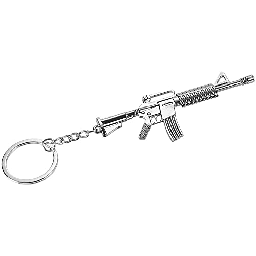 Gun Keychain - 6-Pack Metal Weapon Key Rings Pendant for Men, Birthday Gifts, 6 Designs, Silver