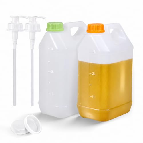 Image of 2 Pcs 0.8 Gallon Jugs with Caps Empty Plastic Gallon Containers with Lids Container Automotive Square F-Style Plastic Jug Bottle for Liquids Water Laundry Soaps Detergents Home and Commercial Use