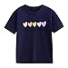 Kid Girls Cotton T Shirt Cute Heart Letter Printing Stretchy Short Sleeve Crew Neck Tee Summer (Navy, 12-13 Years)