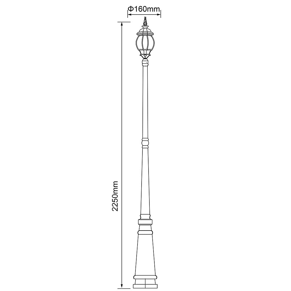 BAKAJI Farola victoriana clásica de jardín de aluminio lámpara farol color gris acabado envejecido verde bronce IP44 E27 (1 luz 200 cm)