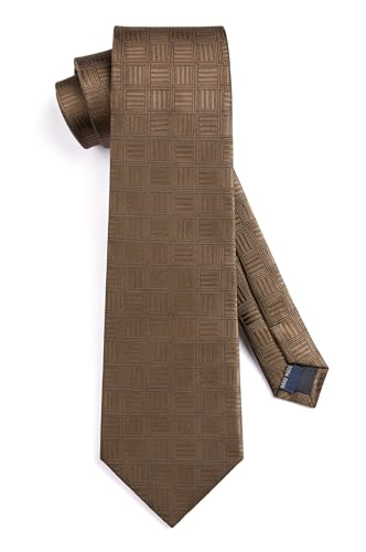 Image of Enlision Ties for Men Plaid Stripe Tie Handkerchief Woven Classic Formal Necktie Pocket Square Clip Set