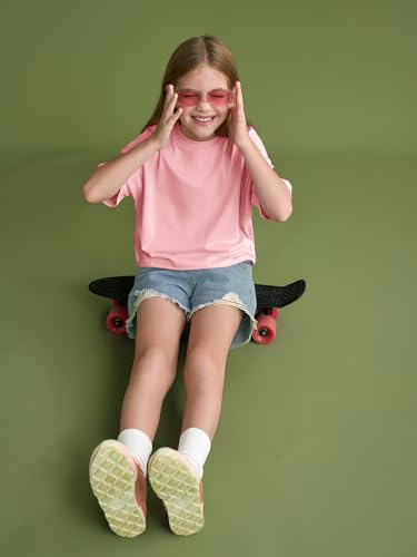 Image of Girls Athletic Oversized Crop Tops Kids Drop Shoulder Short Sleeve T Shirts Workout Tees 5-14 Years