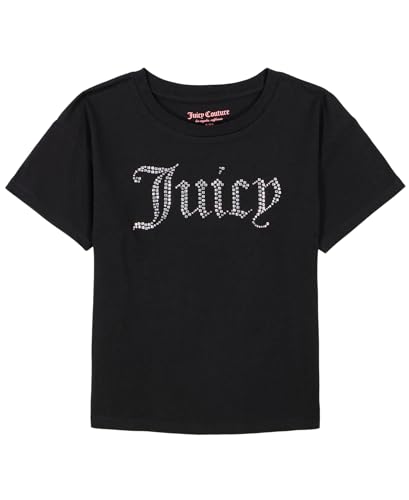 Image of Juicy Couture Girls' Short Sleeve Cotton Graphic T-Shirt with Sequin and Metallic Sparkle Designs