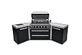Mont Alpi MAi805-BSS45 44-inch 6-Burner 115000 BTU 45 Degree Black Stainless Steel Gas Outdoor Kitchen Bar Island Grill w/Infrared Side & Rear Burners + Granite Countertops + Storage Drawers
