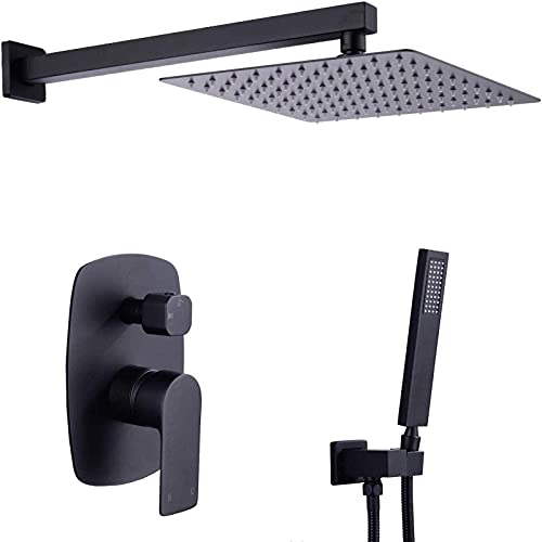 Ensemble douche de pluie noire mate haut de gamme 12 pouces avec corps de vanne robuste