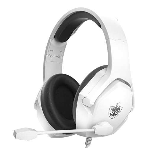 PHOINIKAS ゲーミングヘッドセット 有線 ps4ヘッドセット ps5ヘッドホン マイク付き ノイズキャンセリング ワンクリックミュート ヘッドフォン 重低音 快適 軽量 伸縮可能 大人/子供 ゲーム用 スマホ Switch XboxOne PC 白