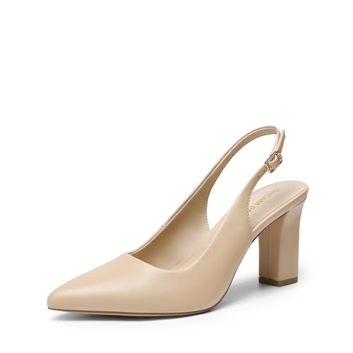 DREAM PAIRS Escarpins Femme Slingback Bout Pointu Talon Carré Chaussures à Talon Bloc Confortables Chaussures de Bureau Élégantes pour Travail et Tenue...