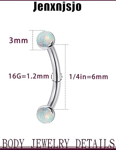 Jenxnjsjo F136 Titanium 16g 6/8/10mm Opal Eyebrow/Rook/Snug/Vertical-Labret/VCH/Snake-Eyes/Anti-Tragus/Christina/Daith/Belly-Button/Bridge/Hood/Surface Curved Barbell Piercing Jewelry for Women Men3