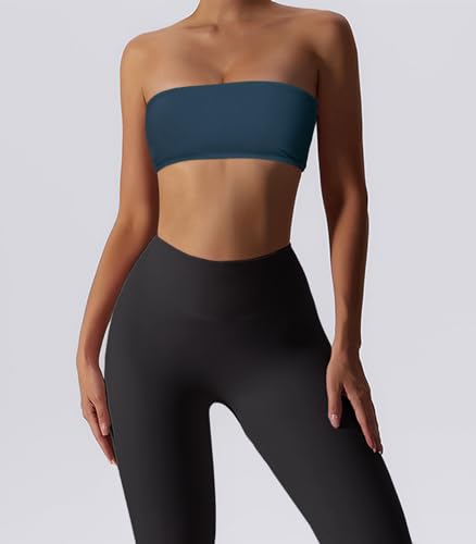 Image of Boudaner Women's Padded Bandeau Sports Tube Top Bra Strapless Yoga Bralette | Seamless Wireless Invisible Bra, Non-Slip Soft Solid Top for Gym Daily Going Out Workout Wear