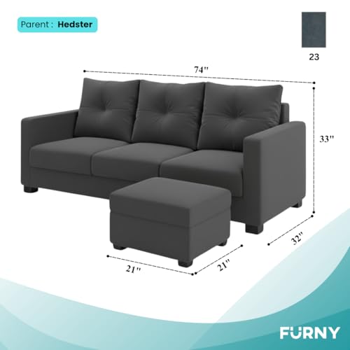 Image of FURNY Amonster 4 Seater L Shape Sofa Set with Movable Ottoman | Flexible Left or Right Layout | Plush Velvet Fabric (Dark Grey) | Perfect for Living Room, Guest Room & Office