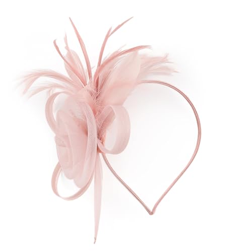 DTREEL Feather Fascinator Hat for Women Tea Parties Weddings Fascinator with Clip and Headband Pink