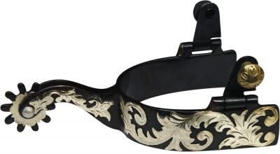 Showman Black Steel Spurs w/Engraved Silver Scrolling