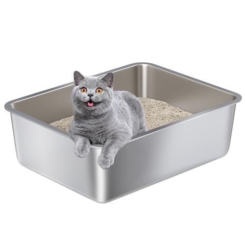 Nyutu Stainless Steel Litter Box,Metal Cat Litter Box-6" High Side for Cats,Cat LitterBox for Kitty/Kitten and Rabbits, Stainless Steel Cats Litterbox, Easy Clean Non Stick No Smell