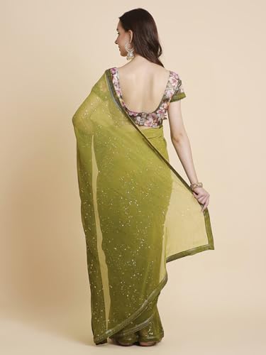 Image of RATAN Women's Georgette Tie-Dye Saree with Printed Blouse Piece