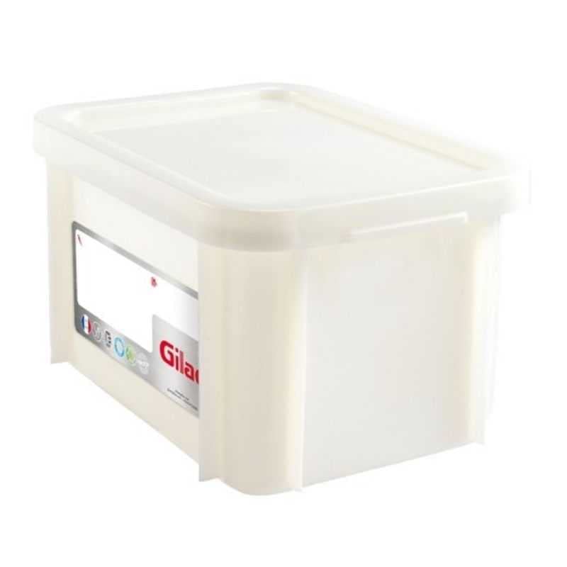 Bac rectangulaire HACCP 15L GILAC avec couvercle boîte plastique alimentaire blanche