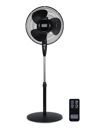 BLACK+DECKER 16 Inches Stand Fan with Pedestal Base, Height Adjustable Pedestal Fan with Remote and Touch Control Panel, Free Standing Fan with 90-Degree Oscillating and 3-Speed Settings, Black