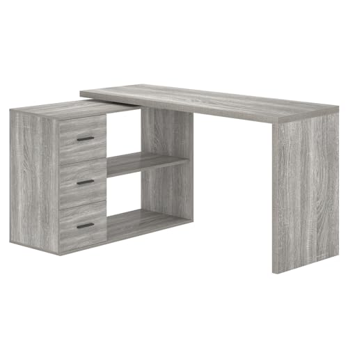 Image of HSH L Shape Desk with Drawers, L-Shaped Desk with Storage Cabinet Shelves, Home Office Corner Computer Desk for Executive Writing, Modern Wood Study PC Table in Bedroom Living Room, Grey Oak, 55 Inch