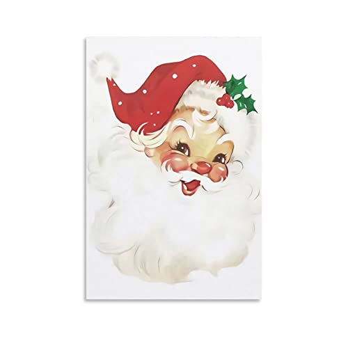 Póster de Navidad vintage de Papá Noel con cara de pintura decorativa en lienzo y arte de pared, impresión...