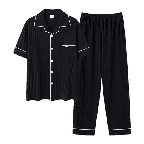 Men's 2-piece pajamas summer short-sleeved long pants loungewear thin section suit can be worn outside