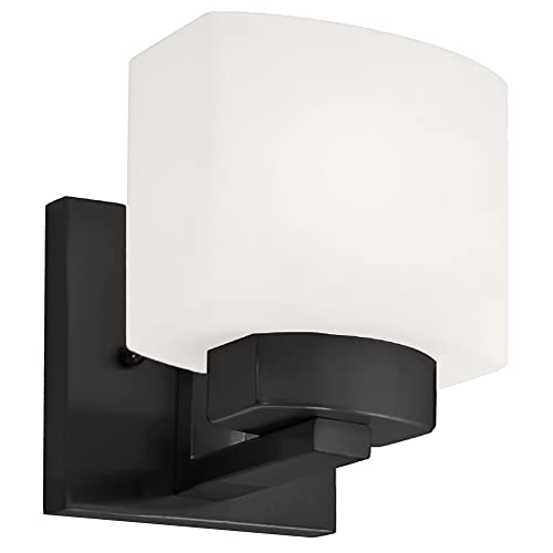 Design House Dove Creek Wall Light Sconce, Dimmable, Steel Construction, Frosted Glass, for Hallways/Bedrooms/Bathrooms, Matte Black, 6.0 in. L x 5.4 in. W x 6.5 in. H. 598481