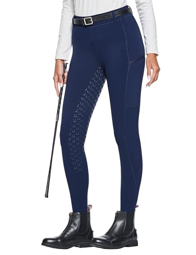 FitsT4 Sports Women's Winter Horse Riding Pants with Zipper Pockets Full Seat Riding Tights Fleece Lined Equestrian Breeches for Women Navy L