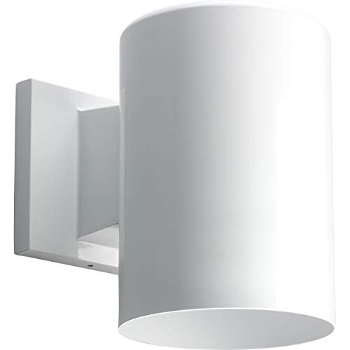Image of Progress Lighting 5-Inch Cylinder Outdoor Wall Sconce, 1-Light Modern Wall Mount Light, Interior and Exterior Lighting for Home or Porch, Aluminum Construction, White (P5674-30)