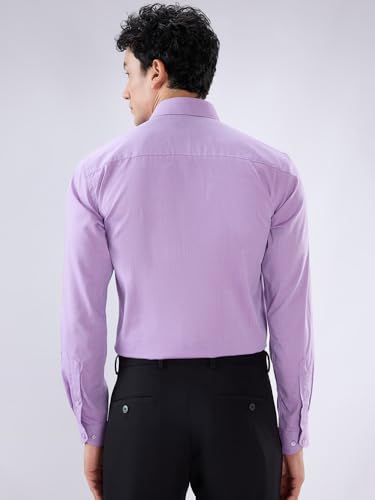 Image of Raymond Men Regular Fit Fil-A-Fil Pattern Pure Cotton Semi Cutaway Collar Full Sleeve Formal Shirt Violet