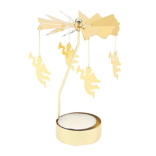 Eforcase Rotary Candle Holder, Gold Angel Tea Lights Candle Holder, Spinning Candle Holder Romantic Candlestick Ornament for Wedding Party Christmas Home Decoration