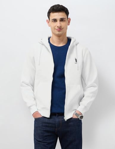 Image of U.S. Polo Assn. Men's Solid Regular fit Sweatshirt, Cotton Blend, Hooded Neck