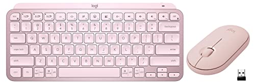 Image of Logitech MX Keys Mini Minimalist Wireless Illuminated Keyboard, Compact, Bluetooth, Backlit, USB-C, Compatible with Apple macOS -Rose & Pebble M350 Wireless Mouse with Bluetooth or USB - Rose