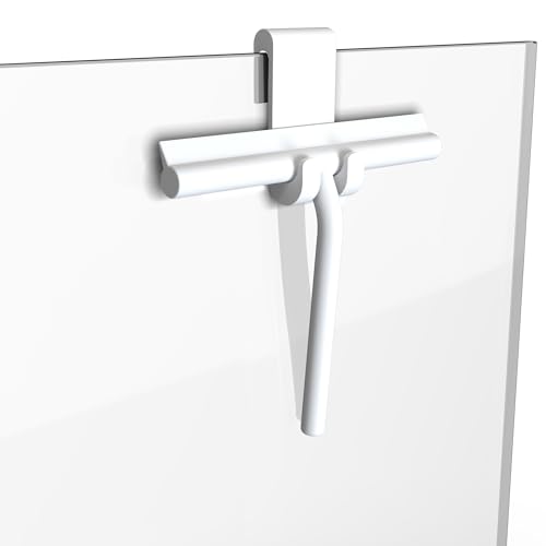 Minismus Escobilla de ducha de silicona, gancho con escobilla para limpiaparabrisas para puertas de ducha, escobilla de baño (blanco, 8.25 pulgadas)