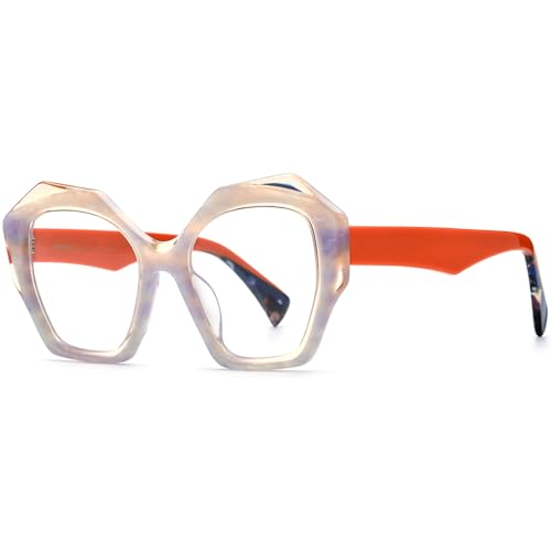 Image of HEPIDEM Multicolor Acetate Glasses Frame Women,Oversize Round Optical Eyeglasses 9345