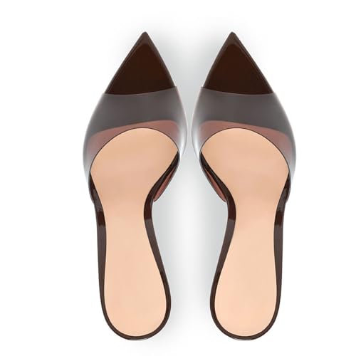 Womens Clear Pointed Open Toe Stiletto Mules Sexy Slip On Transparent Strap High Heels Sandals, Summer Backless Party Wedding Prom Dress Shoes2
