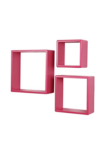 Image of Home Sparkle Wooden Wall Shelf | Cube Design Wall Mounted Shelves for Living Room - Set of 3 (Pink)