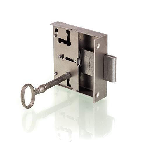 Antikas - Serrure en applique – H 57 x l 63 – Distance au canon 35 mm, pour meubles, tiroirs, armoires.