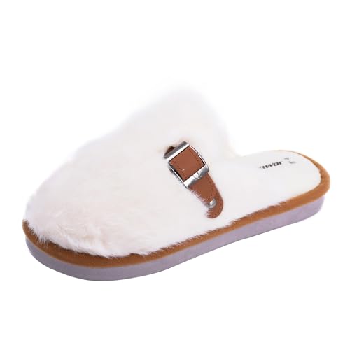 JOMIX Zapatillas Casa Mujer con Hebilla Pantuflas de Estar por Casa Cálido y Cómodas para el Invierno WIS255219 (Blanco, 36_37)