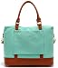 Women Ladies Canvas Travel Weekender Bag Overnight Carry-on Tote Shoulder Bag Duffel in Trolley Handle (Mint Green)