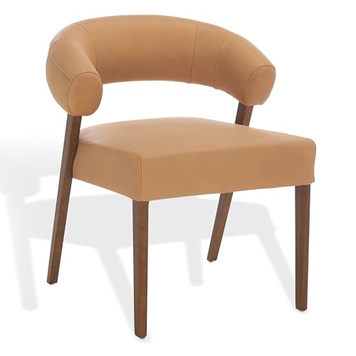 SAFAVIEH Couture Collection Jarvis Brown Leather & Walnut Solid Wood Dining Chair (Fully Assembled)