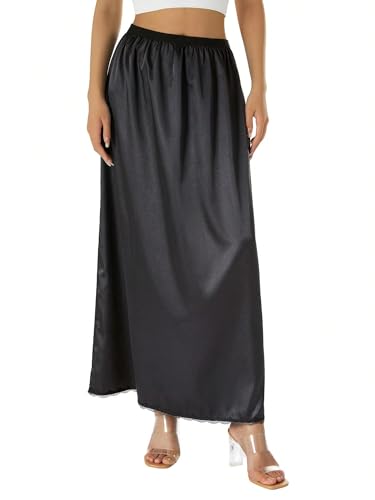 Trend Women's Summer Basic Skirt Satin Slip Lace Trim Maxi Skirt for Beach2